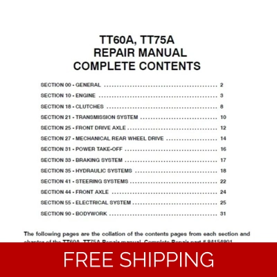 NEW HOLLAND TT60A, TT75A TRACTORS SERVICE REPAIR MANUAL